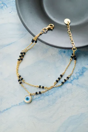 Charmingly Trendy Evil Eye Gold Plated Sterling Silver Mangalsutra Bracelet