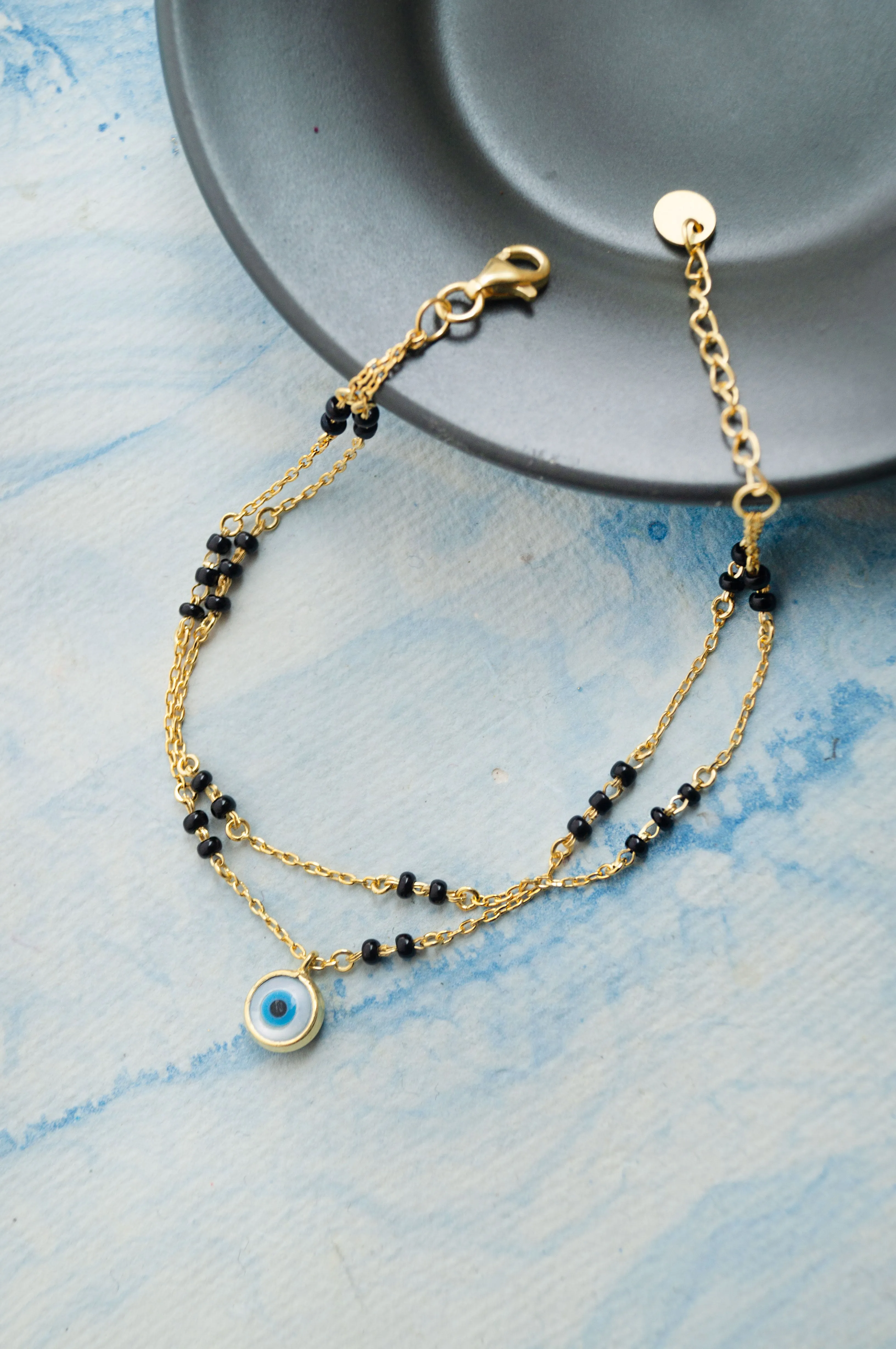 Charmingly Trendy Evil Eye Gold Plated Sterling Silver Mangalsutra Bracelet