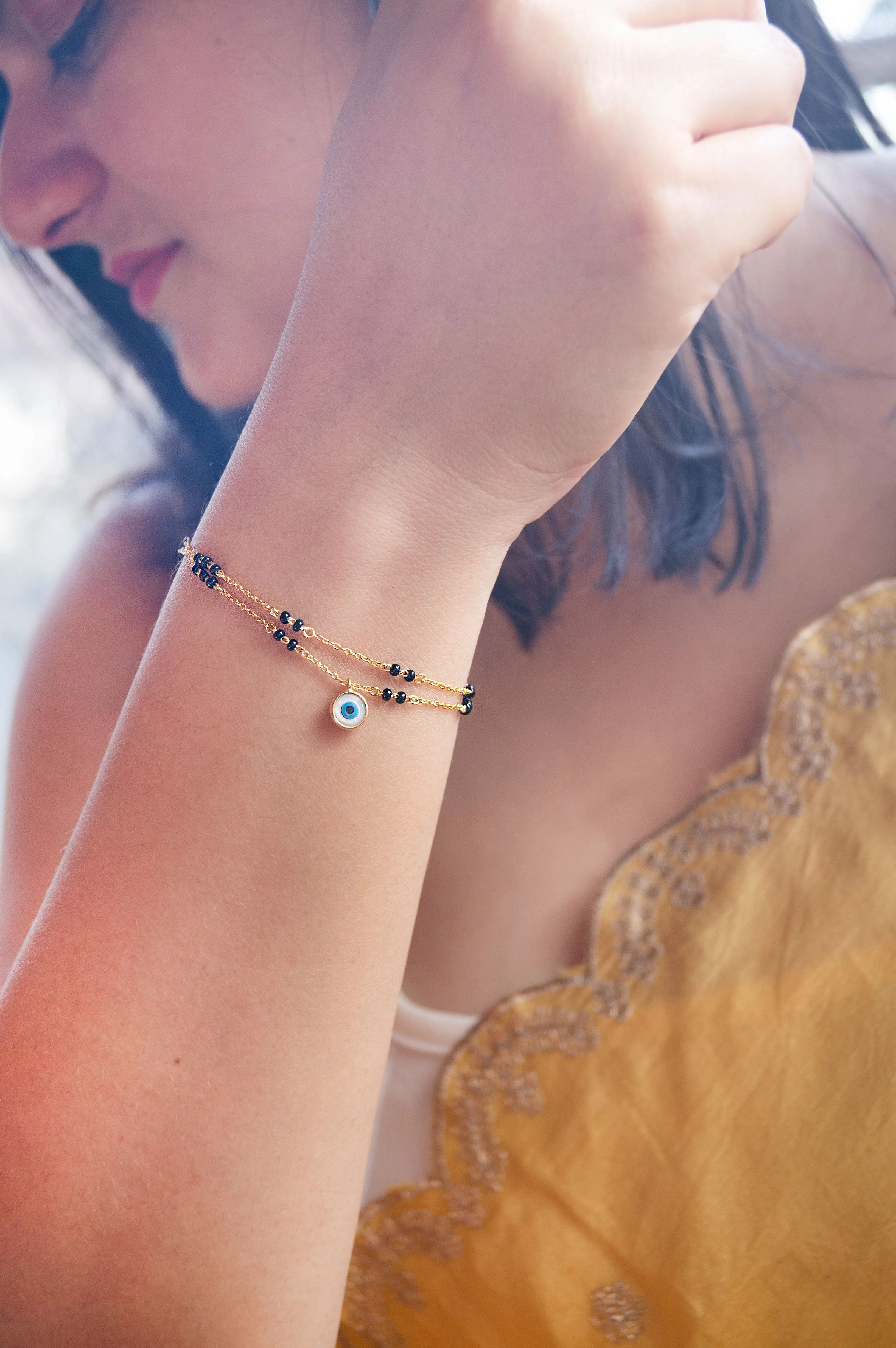 Charmingly Trendy Evil Eye Gold Plated Sterling Silver Mangalsutra Bracelet