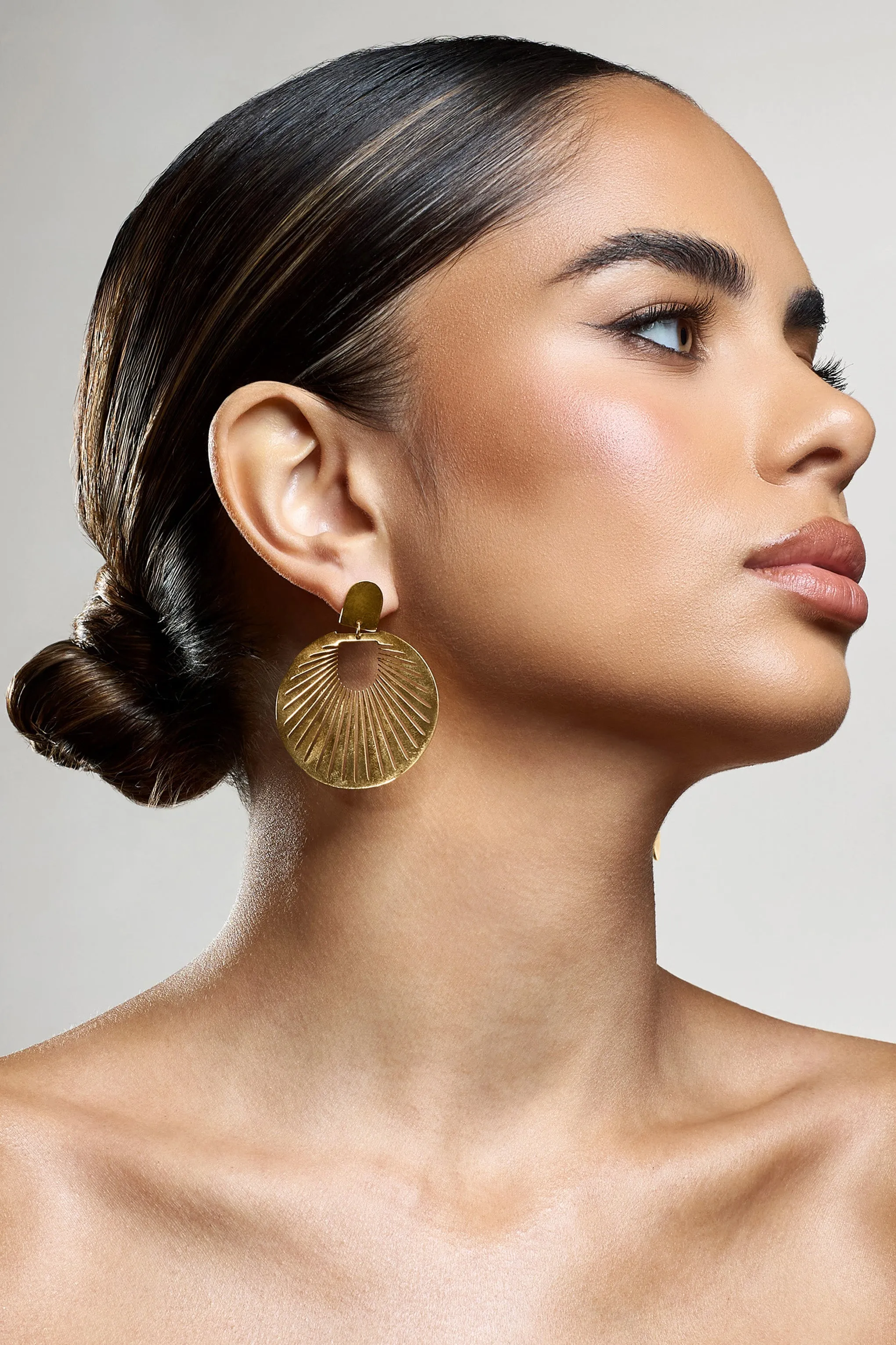 Cheryl | Gold Round Drop Earrings