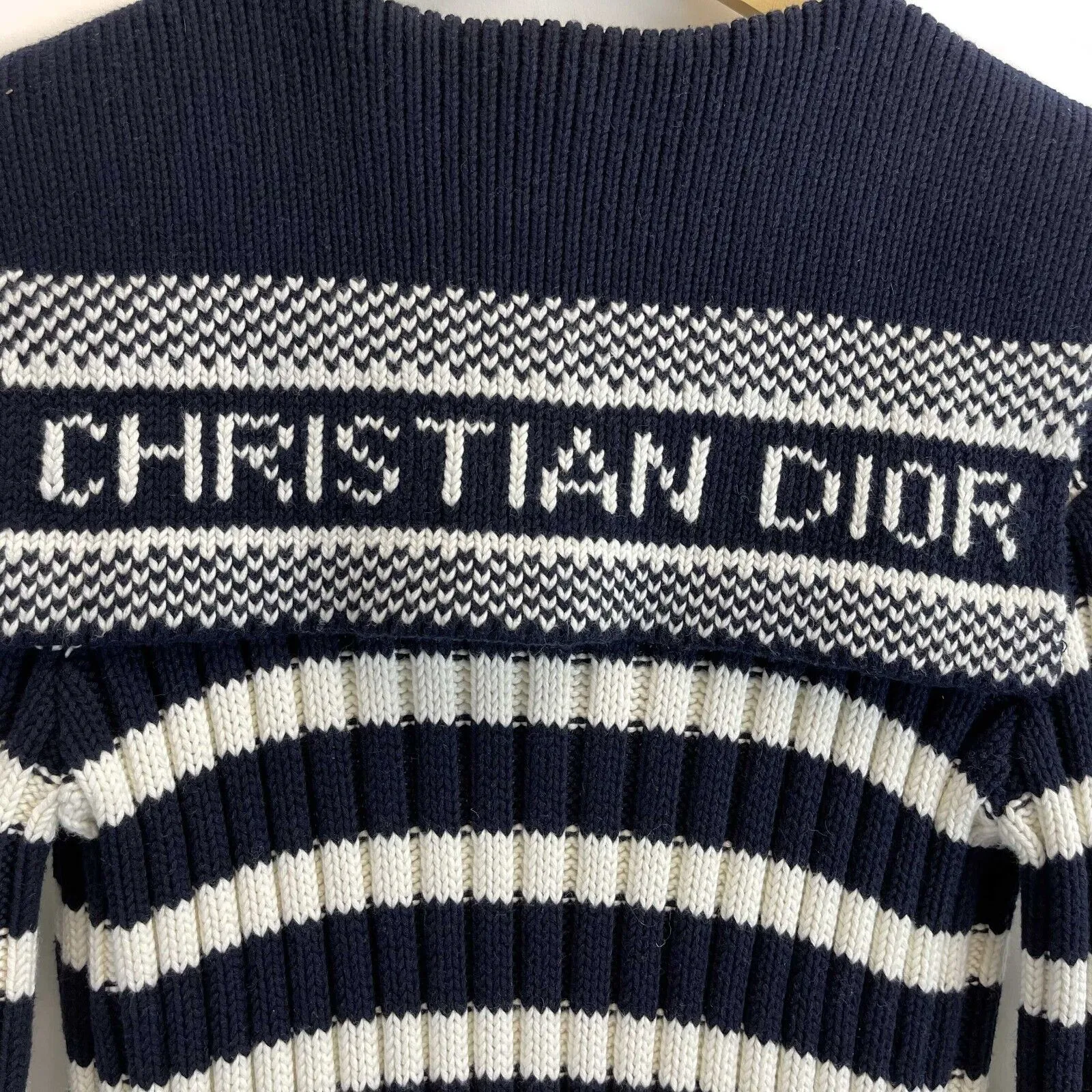 Christian Dior NEW Belted Mariniere Sailor Sweater Cardigan Ivory / Navy 34 US 2