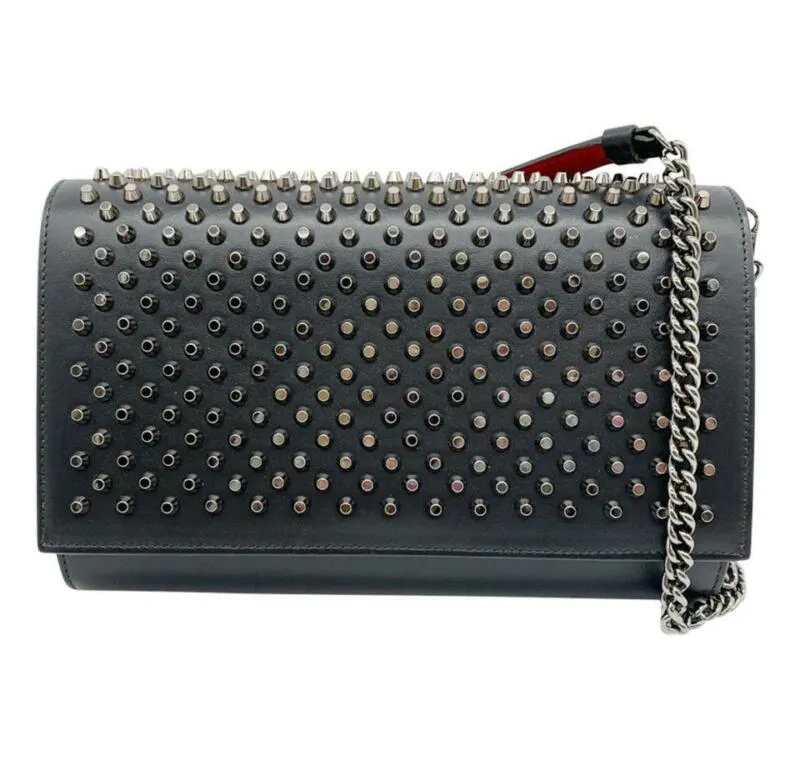 Christian Louboutin Clutch Paloma Spike Black Leather Shoulder Bag