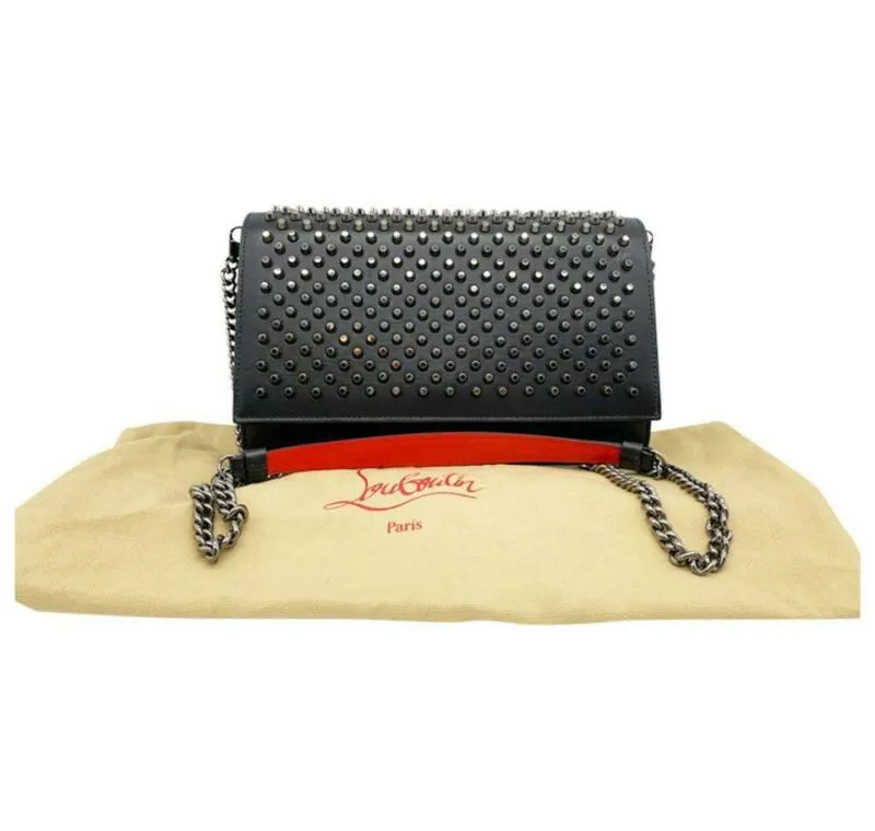 Christian Louboutin Clutch Paloma Spike Black Leather Shoulder Bag