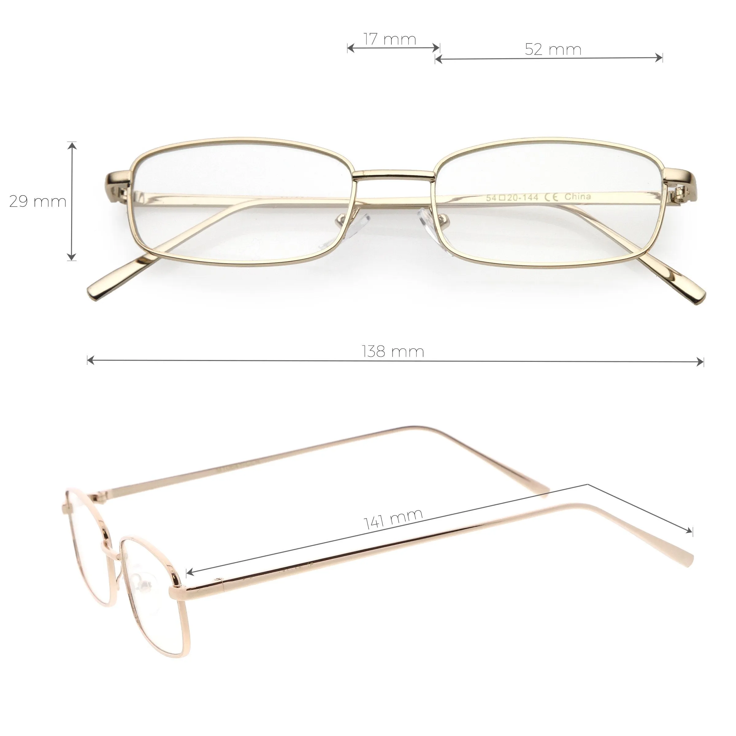 Classic Vintage Inspired Rectangle Flat Clear Lens Glasses