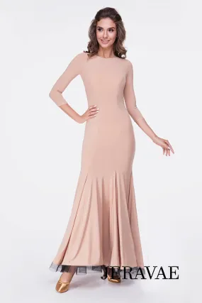 Classy Ballroom Practice Dress with 3/4 Sleeves and Horsehair Hem in Light Peach PRA 622