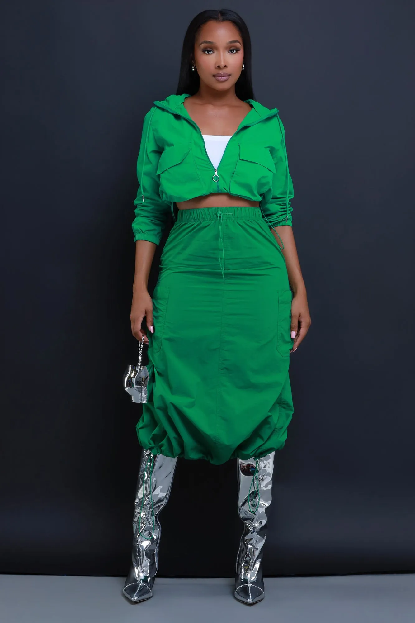 Come With Me Cargo Maxi Skirt Set - Kelly Green