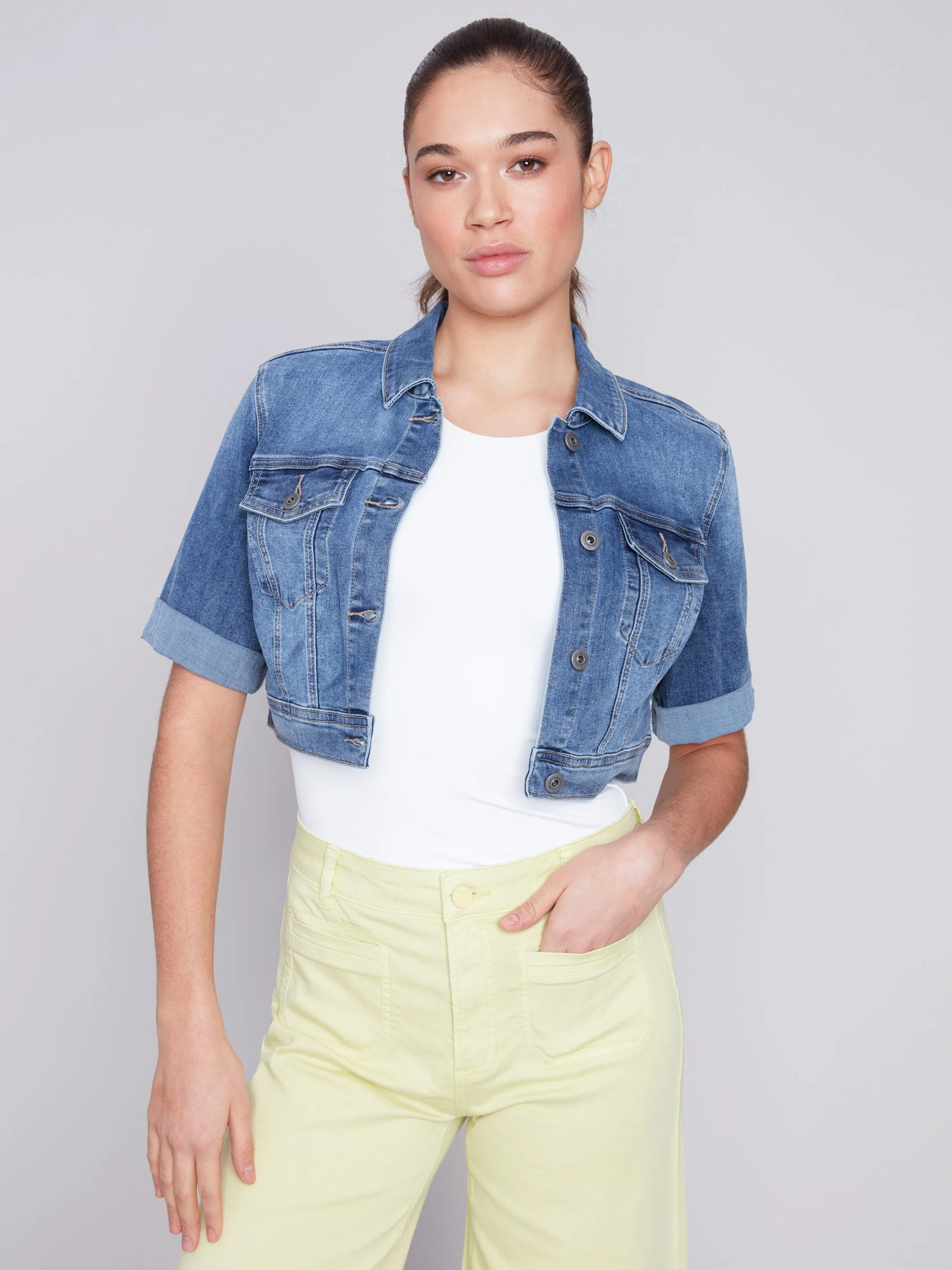 Cropped Jean Jacket - Medium Blue