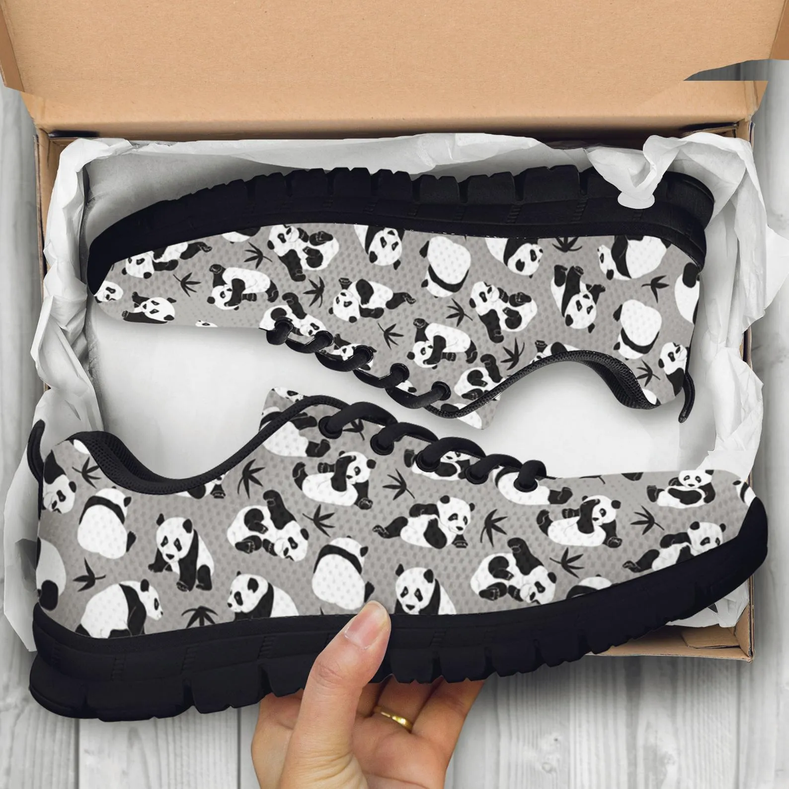 Cute Panda Shoes Panda Print Sneakers Panda Running Shoes Athletic Casual Shoes Panda Lover Gifts Clothing for Womens Mens Kids Adults