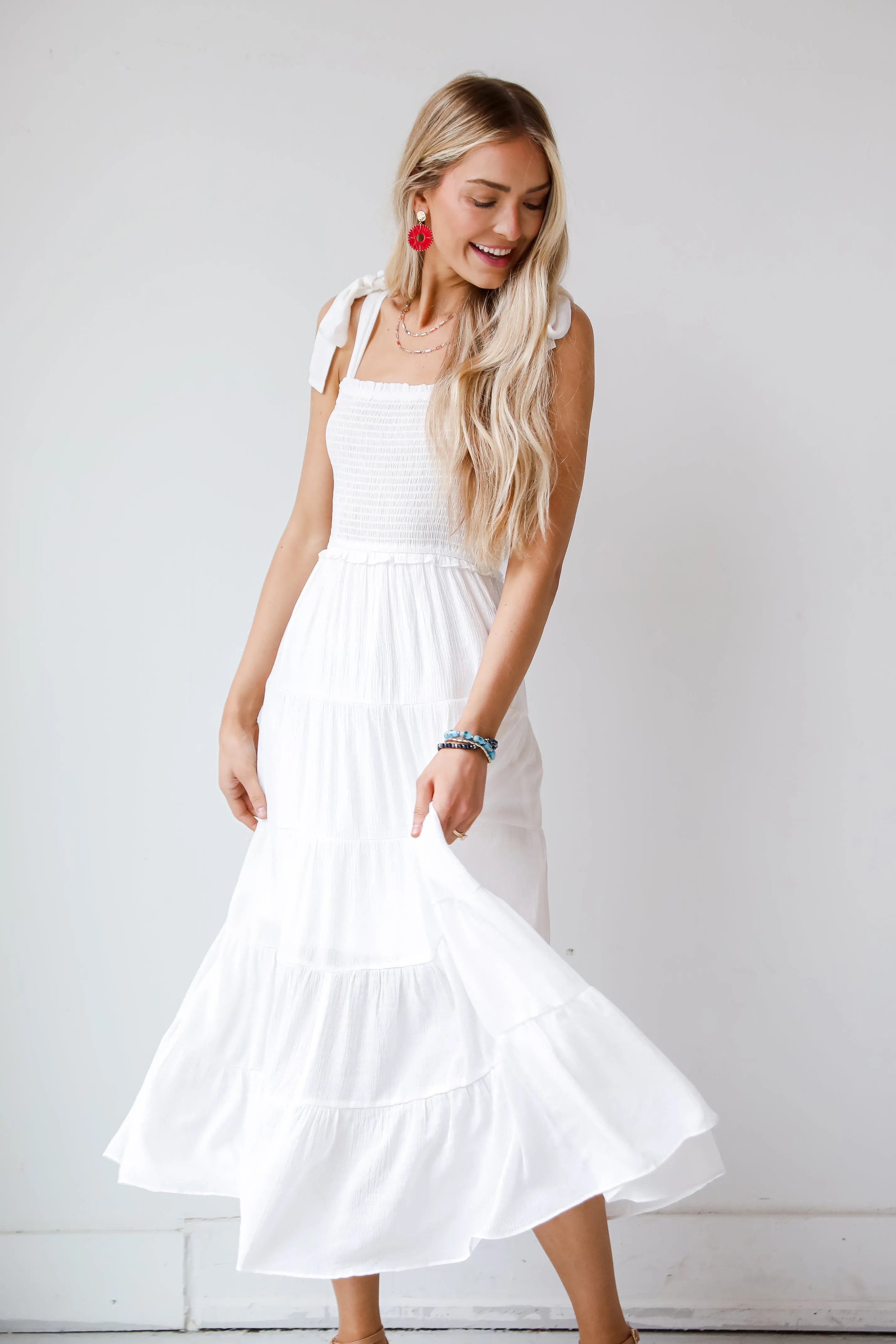 Delightful Impulse White Tiered Maxi Dress