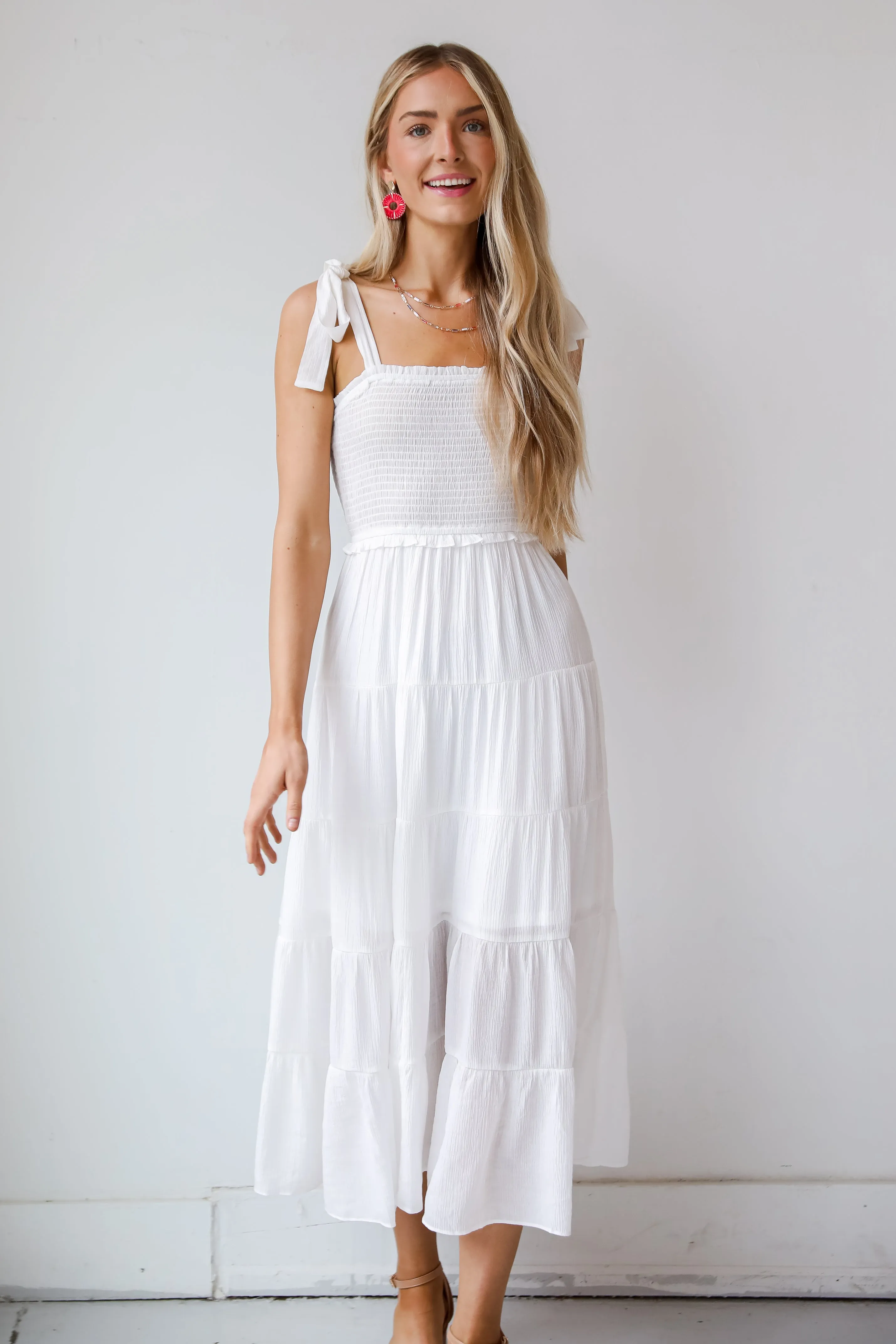 Delightful Impulse White Tiered Maxi Dress