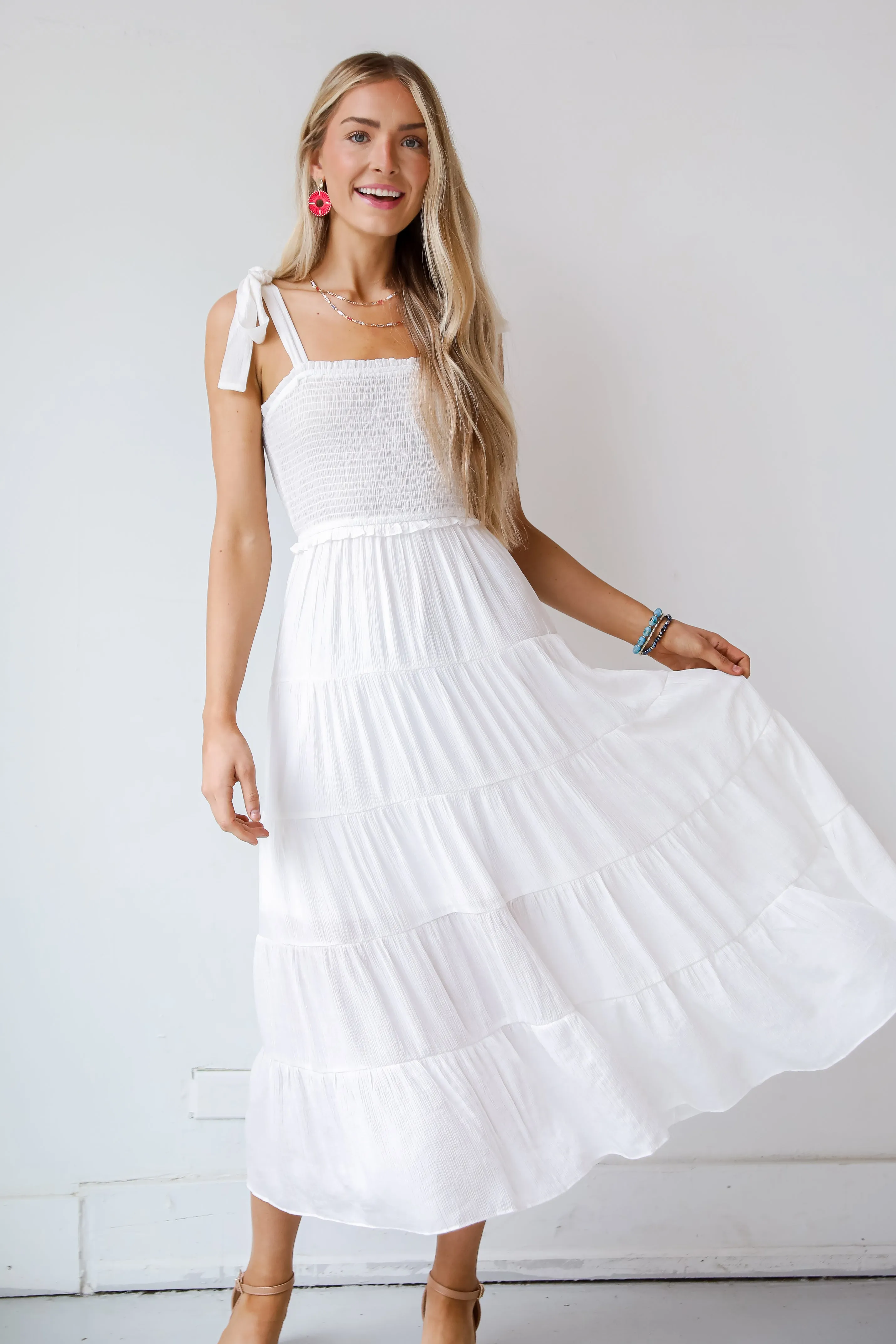 Delightful Impulse White Tiered Maxi Dress