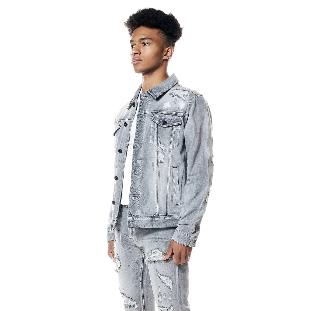 Distressed Rip & Repair Jean Jacket - Union Grey