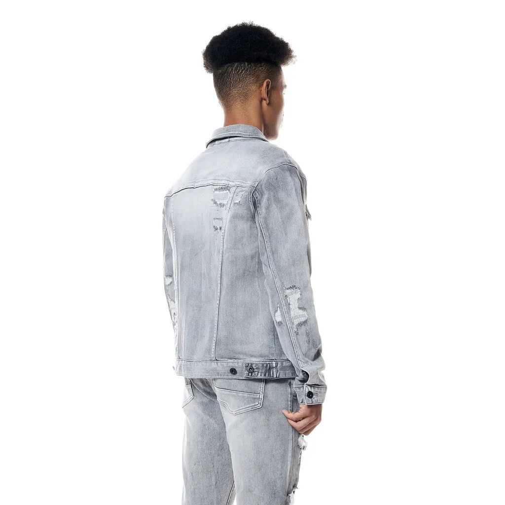 Distressed Rip & Repair Jean Jacket - Union Grey