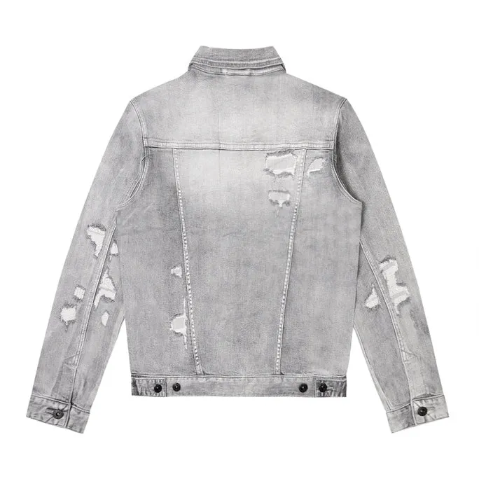 Distressed Rip & Repair Jean Jacket - Union Grey