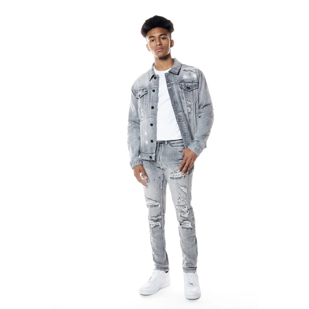 Distressed Rip & Repair Jean Jacket - Union Grey