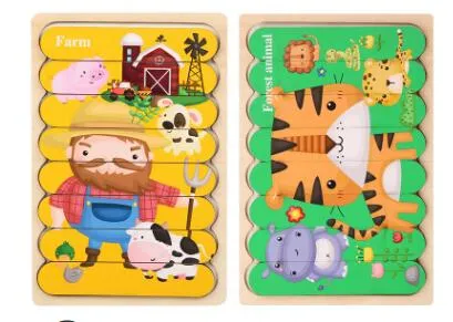 Double Sided Strip 3D Puzzles Baby Toy Wooden Montessori Materials Educational Toys For Children Large Bricks Kids Learning Toys