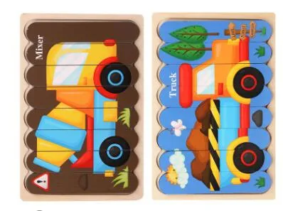 Double Sided Strip 3D Puzzles Baby Toy Wooden Montessori Materials Educational Toys For Children Large Bricks Kids Learning Toys