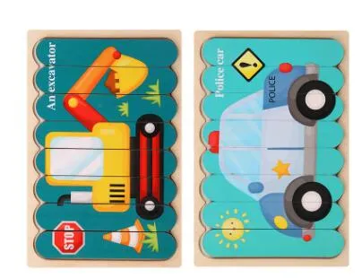 Double Sided Strip 3D Puzzles Baby Toy Wooden Montessori Materials Educational Toys For Children Large Bricks Kids Learning Toys