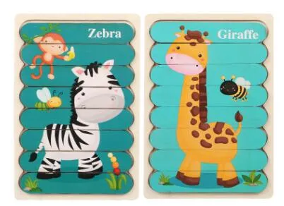 Double Sided Strip 3D Puzzles Baby Toy Wooden Montessori Materials Educational Toys For Children Large Bricks Kids Learning Toys