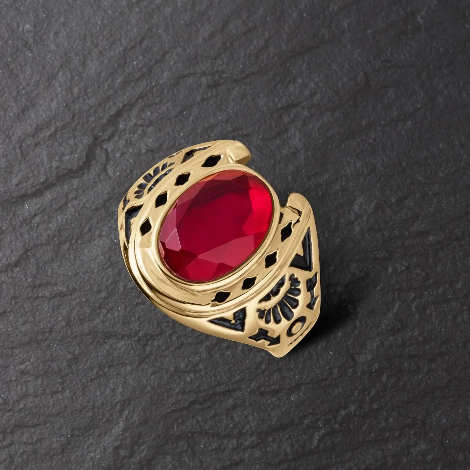 Fire Red Horseshoe Ring