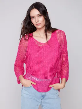 Fishnet Crochet Sweater - Punch