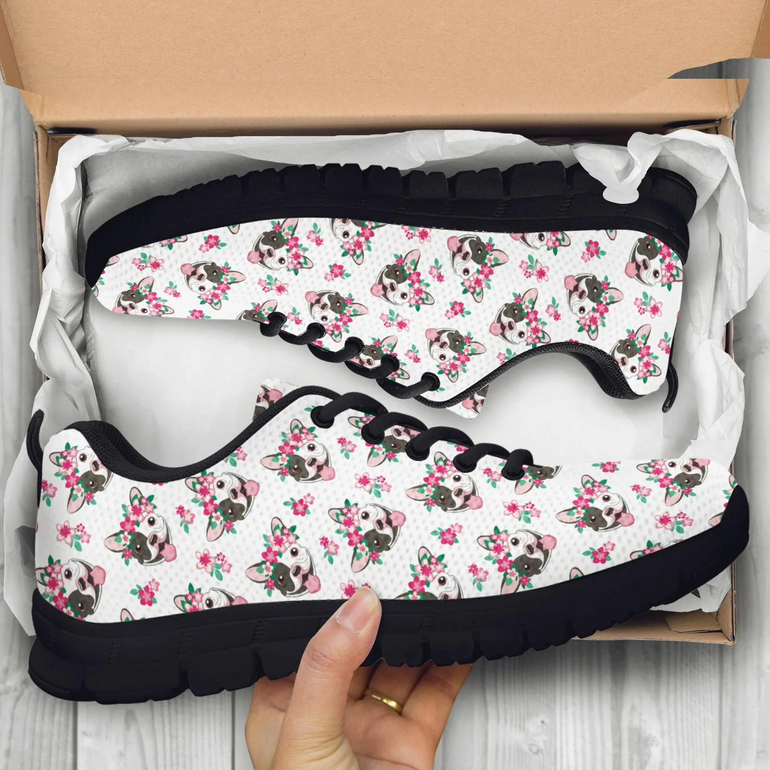 Flower Dog Shoes Pink Pet Lover Sneaker Athletic Running Shoes Dog Pattern Casual Shoes Dog Lover Gifts Clothing for Womens Mens Kids Adults