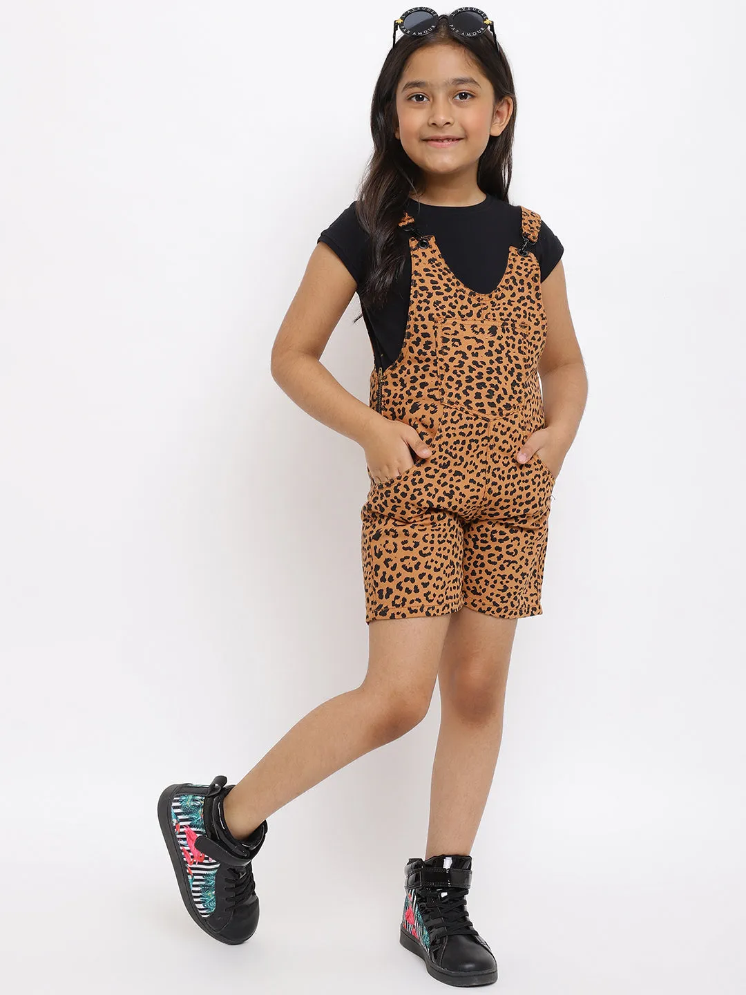 Girls Printed Cotton Dungaree