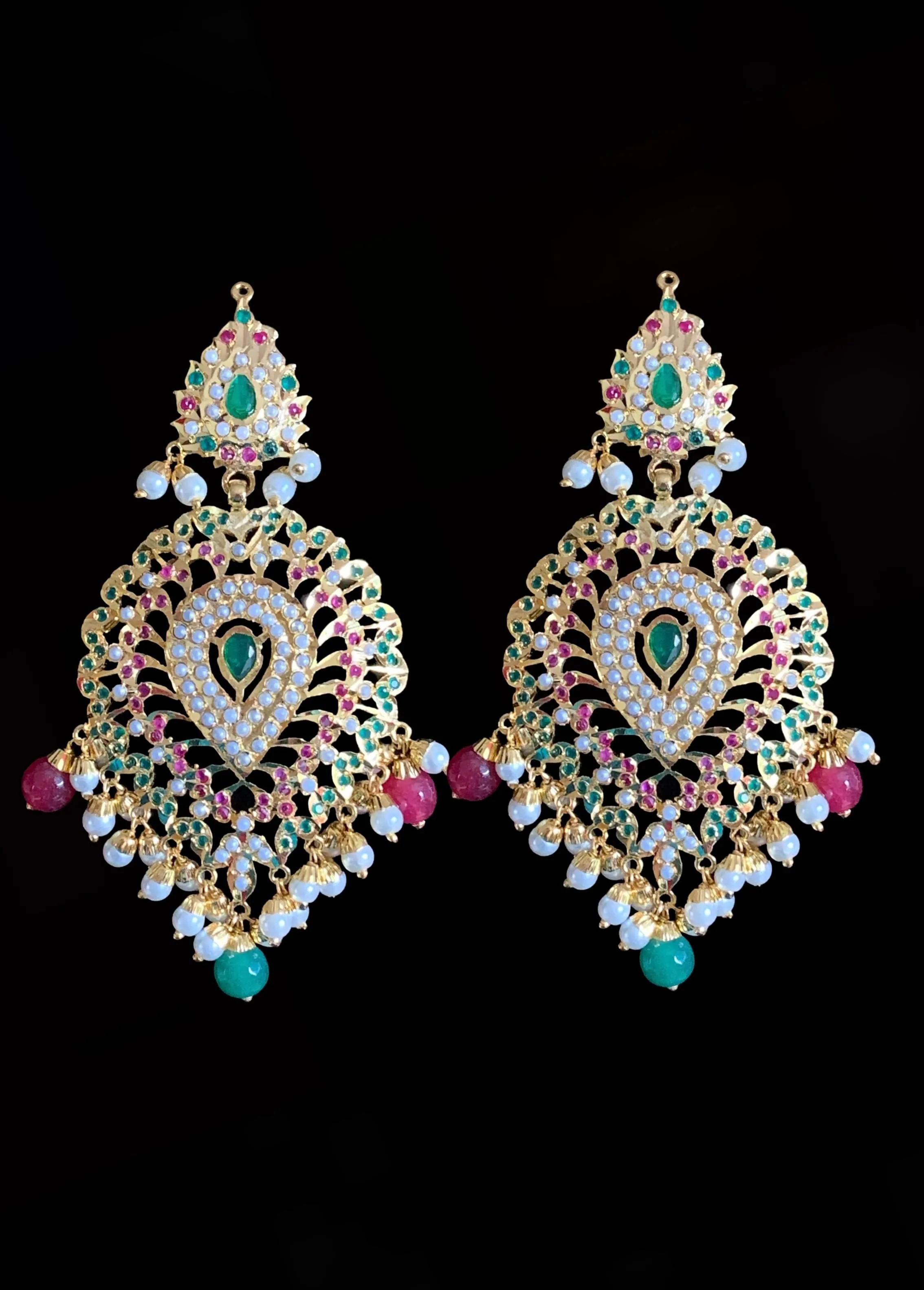 Gold plated Jadau Rani haar in ruby emerald ( SHIPS IN 3 WEEKS )