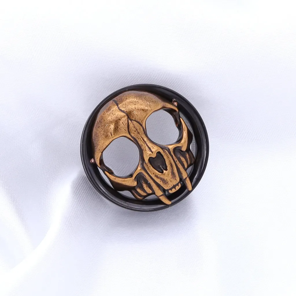 Gold Skull Screw Fit Flesh Tunnel Plugs