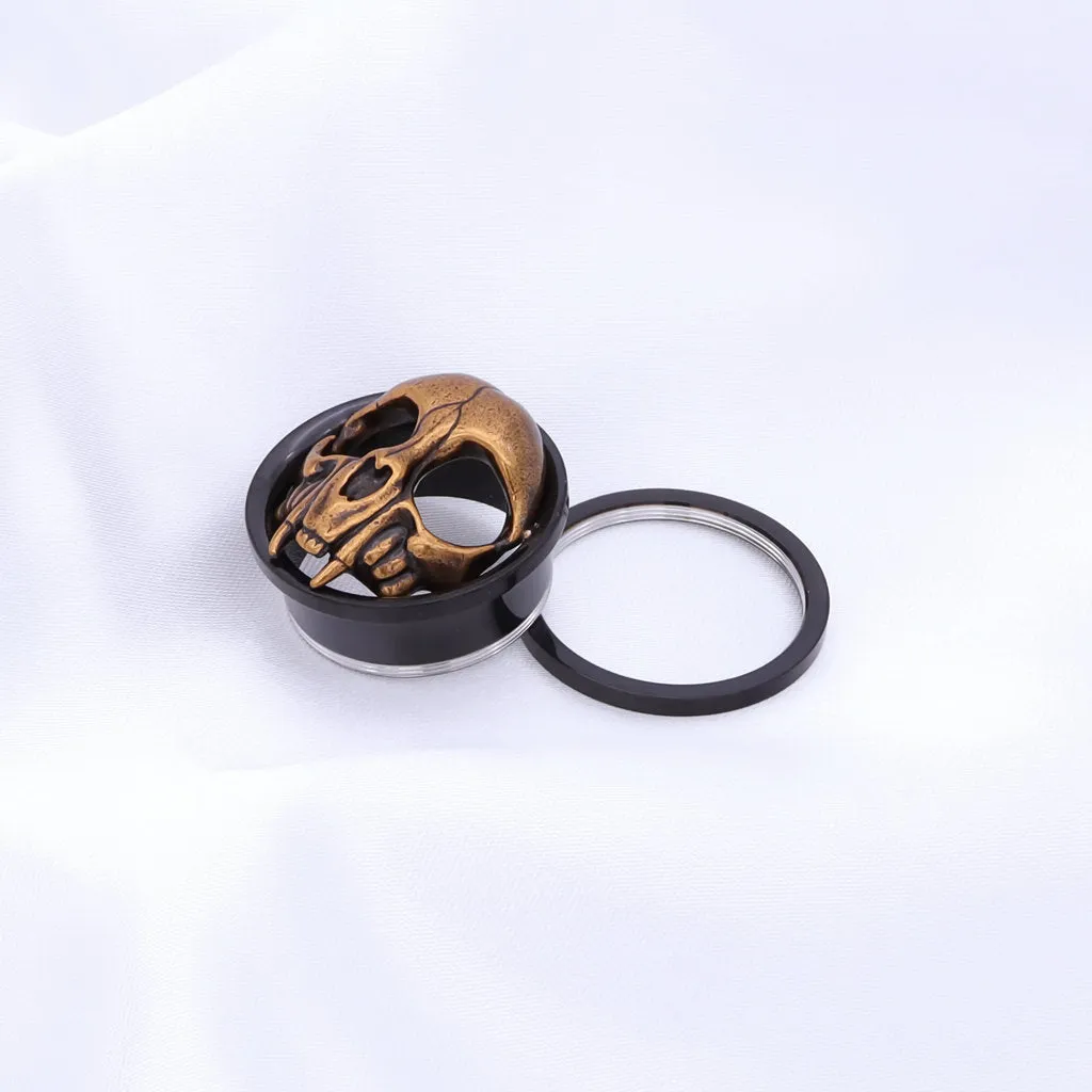 Gold Skull Screw Fit Flesh Tunnel Plugs