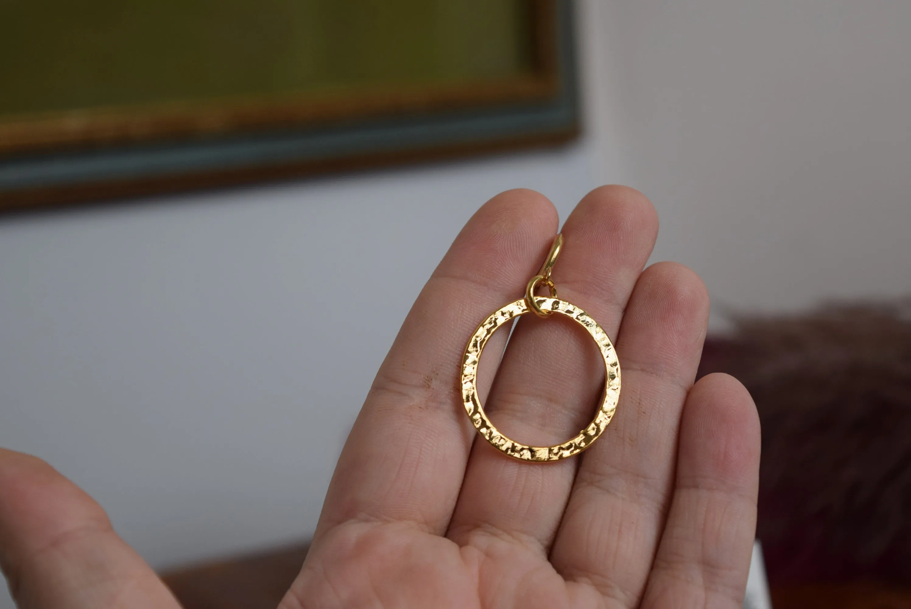 Golden Hoop Earring - Large Hammered Hoops