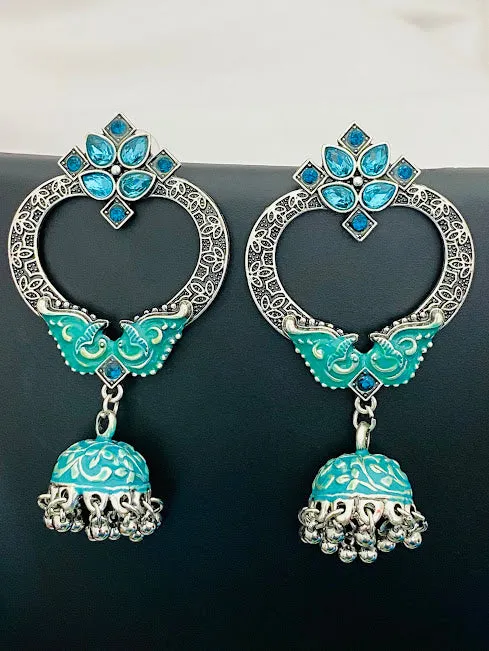 Gorgeous Oxidized Long Jhumka Teal Green Colored Earrings