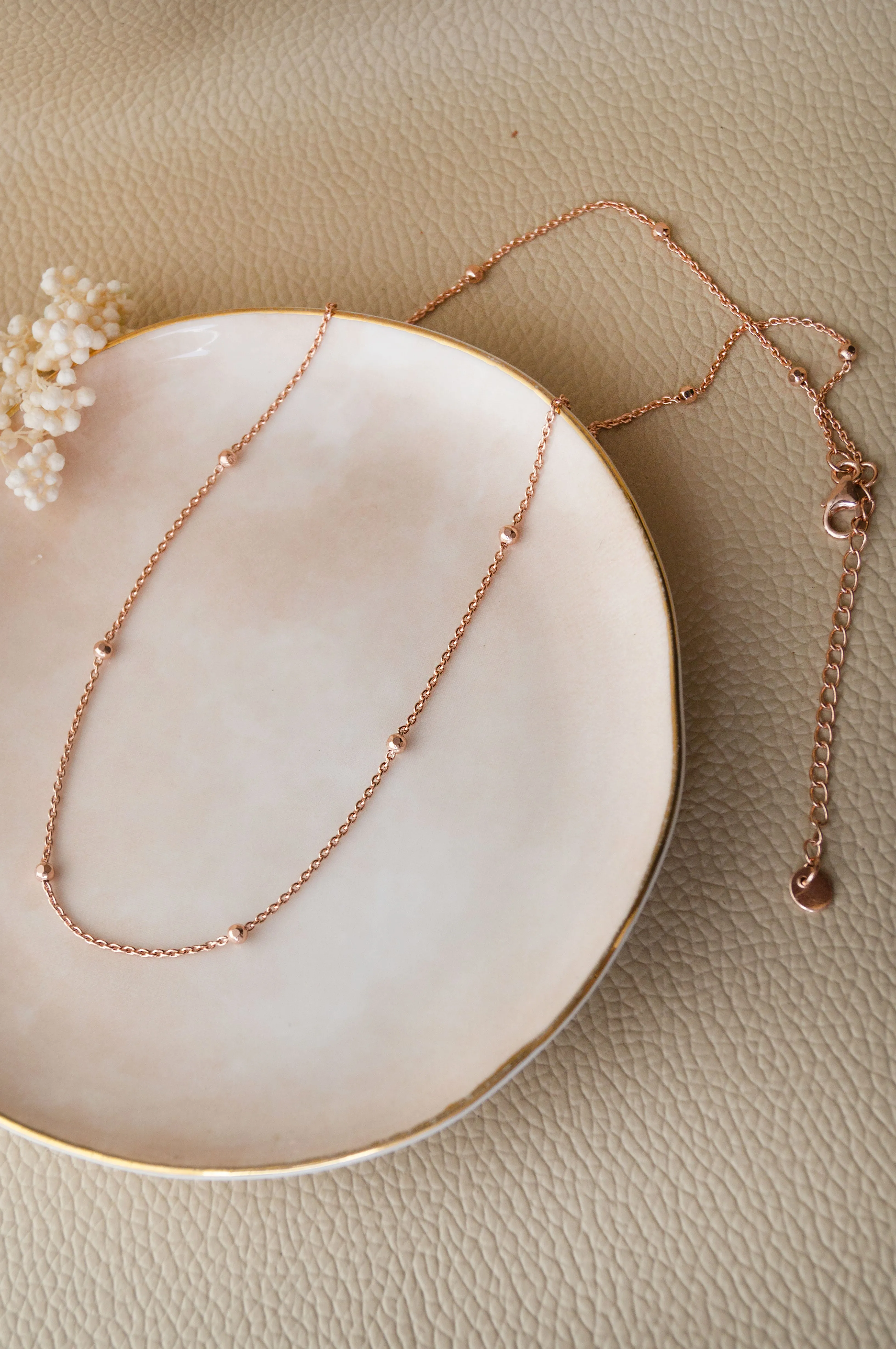 Granulated Station Rose Gold Plated Sterling Silver Chain