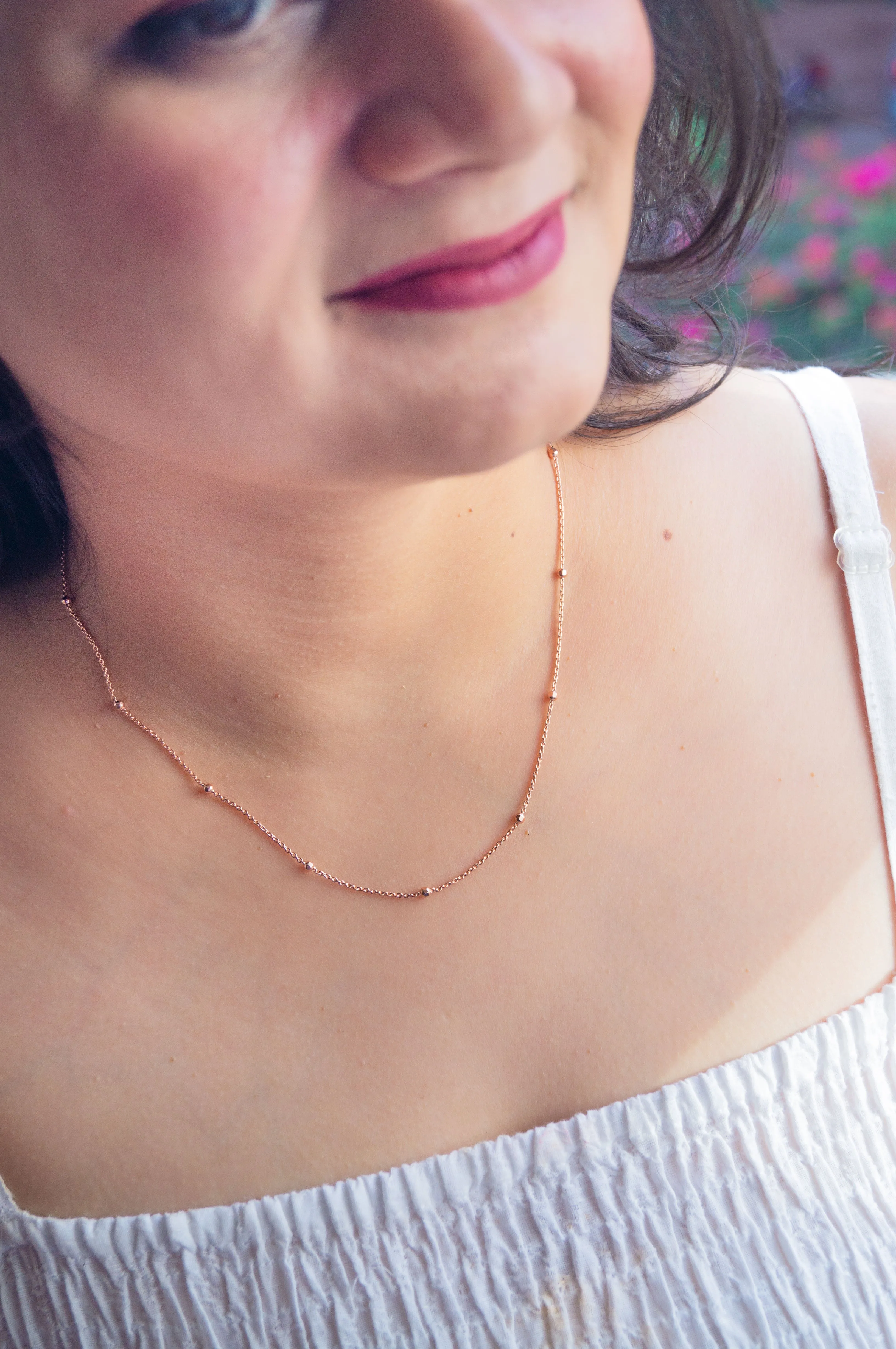 Granulated Station Rose Gold Plated Sterling Silver Chain