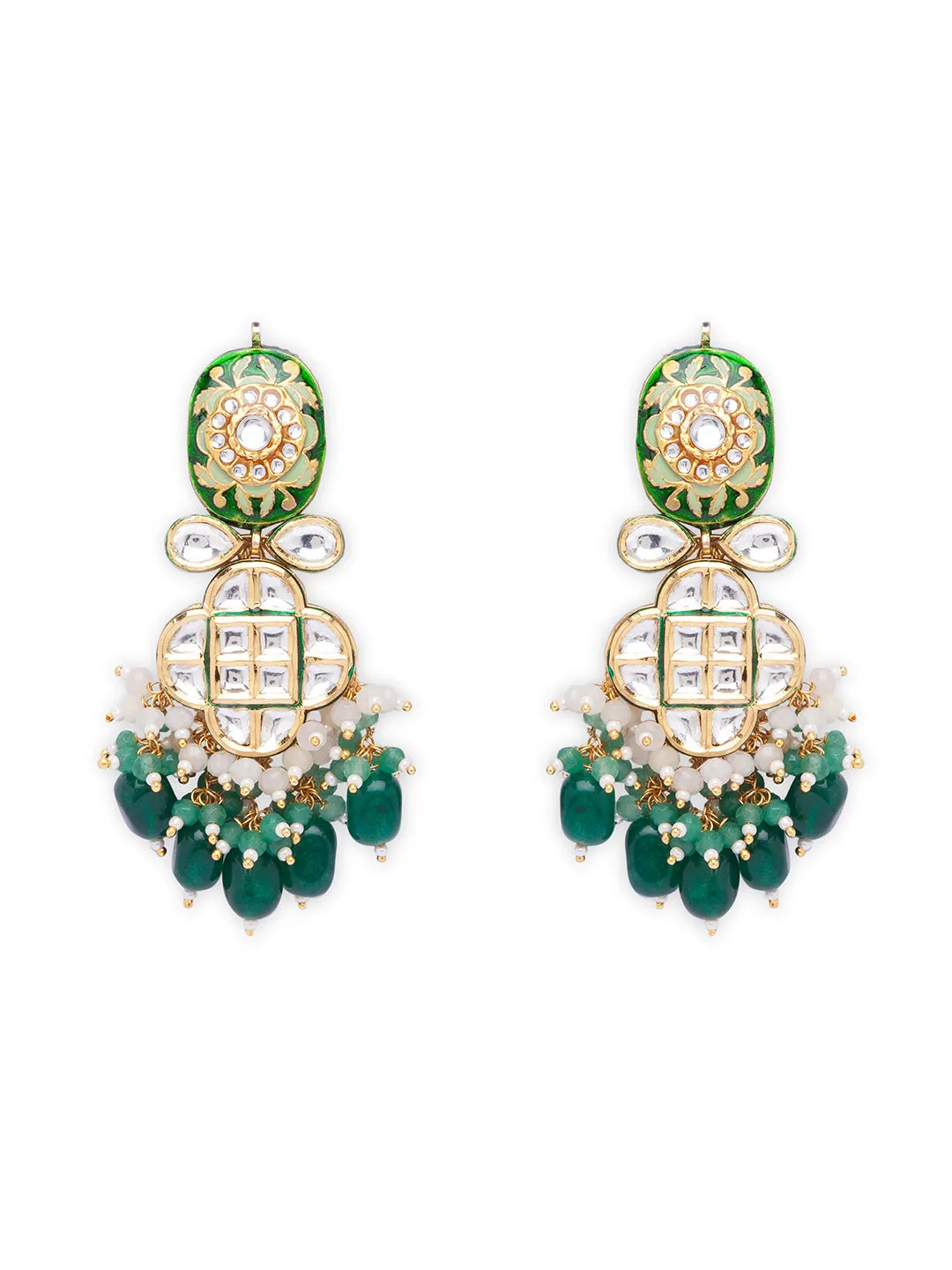 Green Gold Tone Kundan Earrings with Onyx