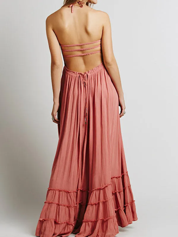 Halter Backless Beach Swing Long Dress