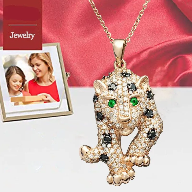 Iced-Out Gold Plated Petite Leopard Pendant Necklace 18