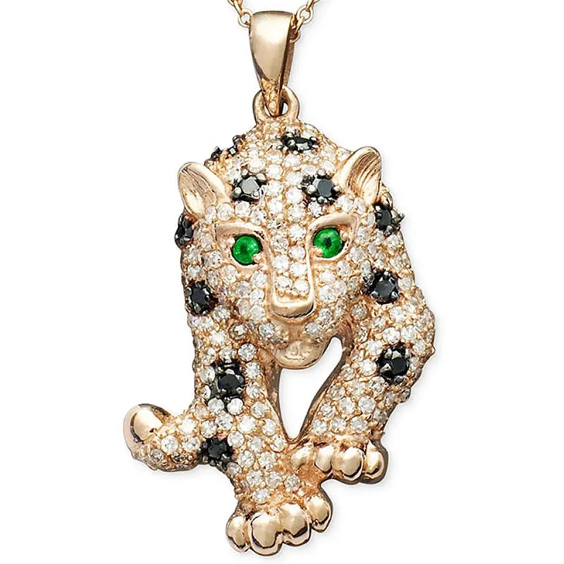 Iced-Out Gold Plated Petite Leopard Pendant Necklace 18