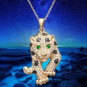 Iced-Out Gold Plated Petite Leopard Pendant Necklace 18