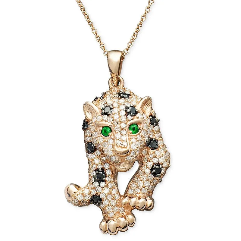 Iced-Out Gold Plated Petite Leopard Pendant Necklace 18