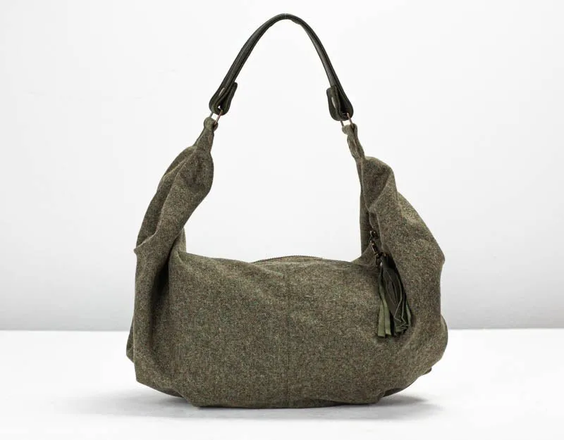 Kallia mini bag - Green wool and green leather