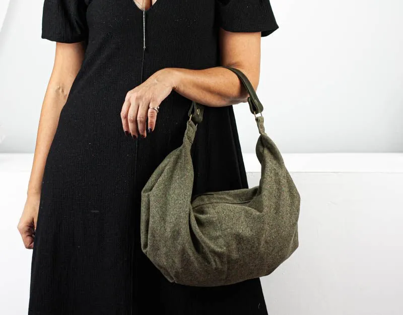 Kallia mini bag - Green wool and green leather