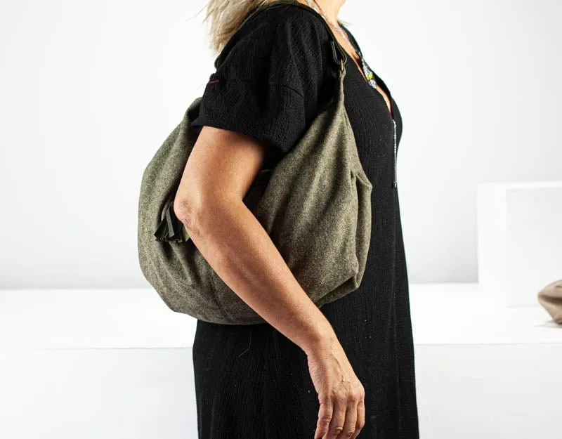 Kallia mini bag - Green wool and green leather