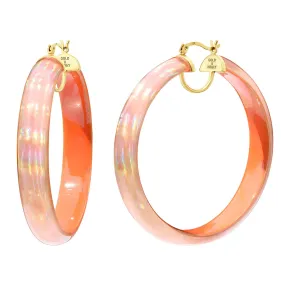 Large Rave Lucite Hoop Earrings in Orange