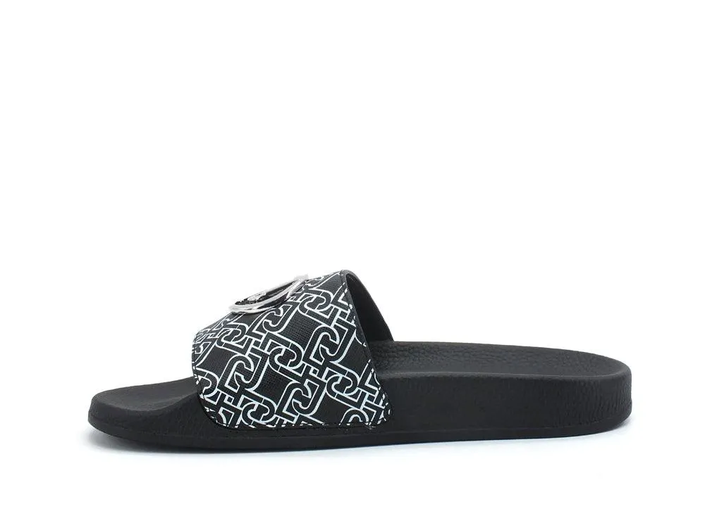 LIU JO Kos 1 Slipper Ciabatta Printed Logo Black White BA1089EX057