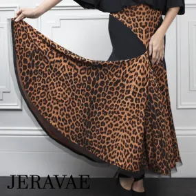 Long Brown and Black Cheetah Print Ballroom Practice Skirt with Color Blocking and Soft Hem Sizes S-3XL PRA 647