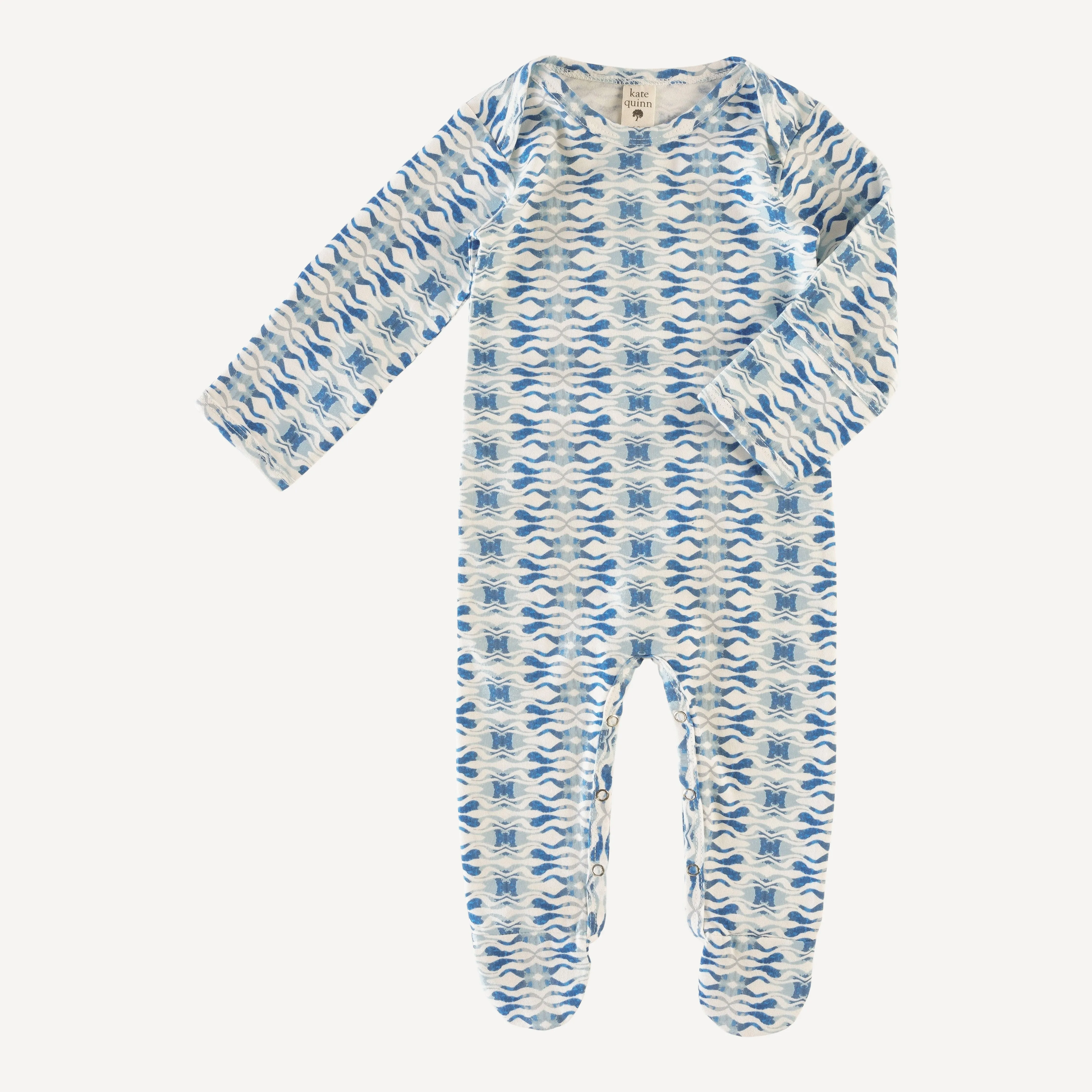 long sleeve lap neck footie | blue fog | organic cotton jersey