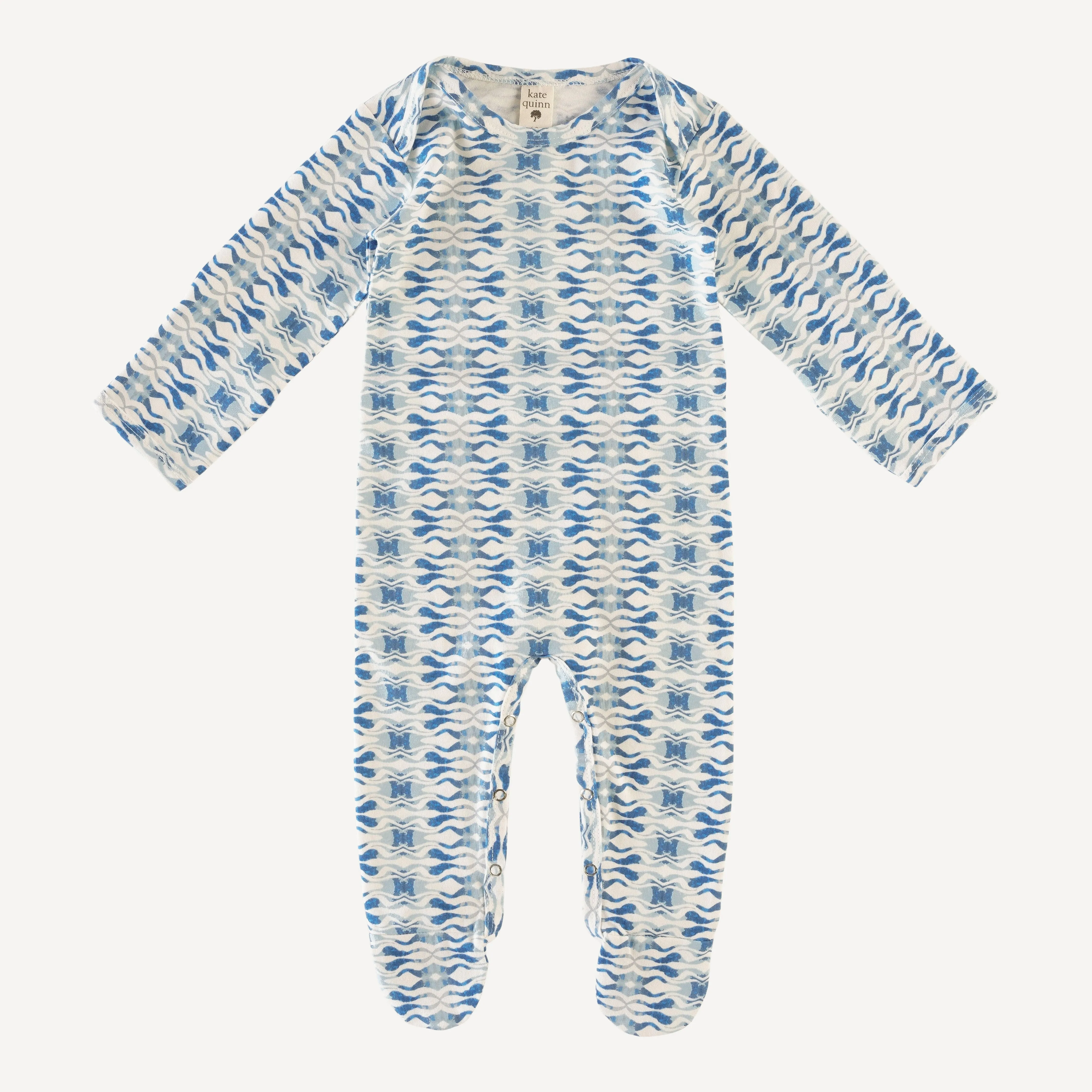 long sleeve lap neck footie | blue fog | organic cotton jersey