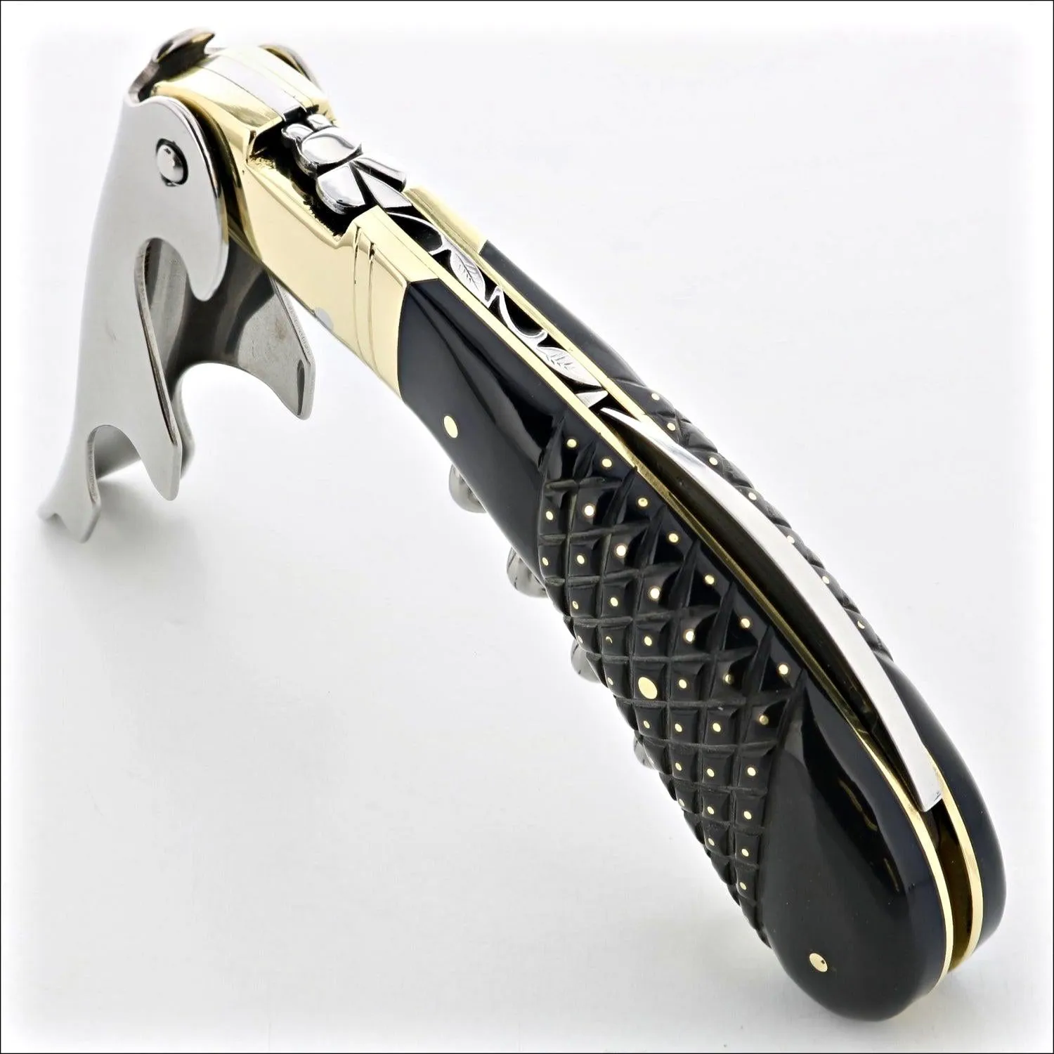 Magnum Cold Forged Brass Corkscrew - Studded Black Horn Tip