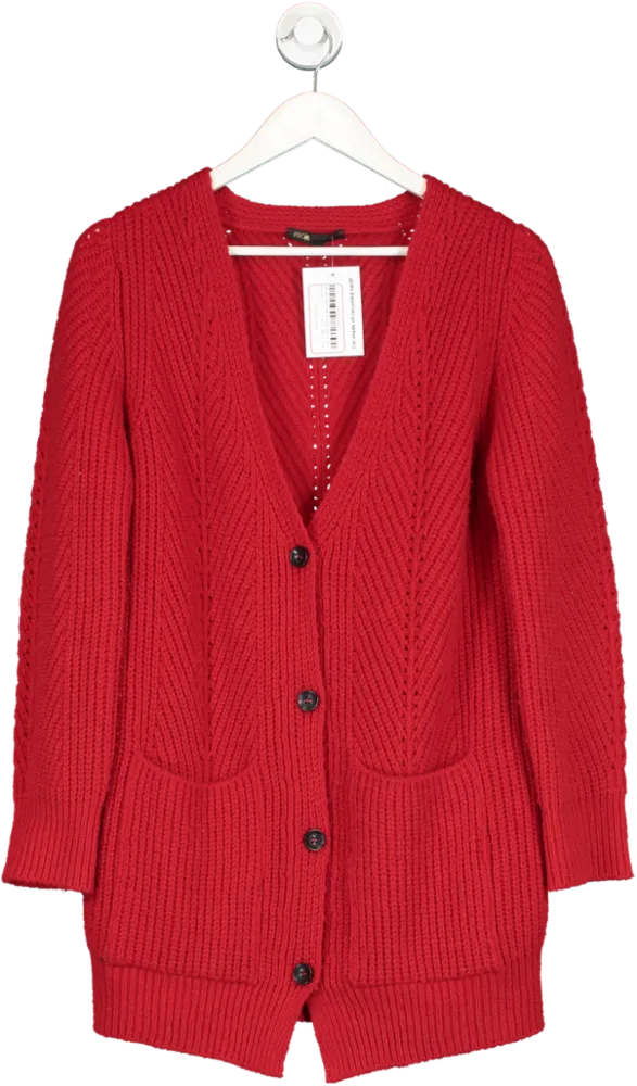 Maje Red Long Knit Cardigan UK S